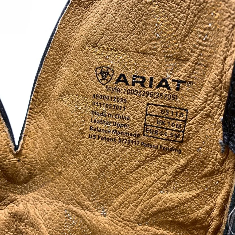 Ariat Heritage Western Cowboy Boots Black Leather Embroidered Square Toe 11D